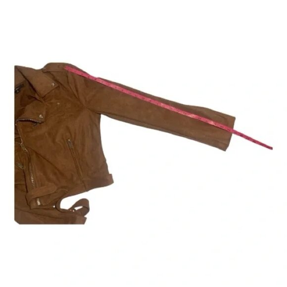 Lulu's "Ride With Me" Tan Faux Suede Motorcycle Zipper Jacket Biker Travel Sz M - Picture 11 of 12